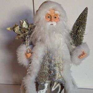 NWT 18" Fancy Gold Silver Santa Claus Fur Christmas Holiday Ashland Home Decor